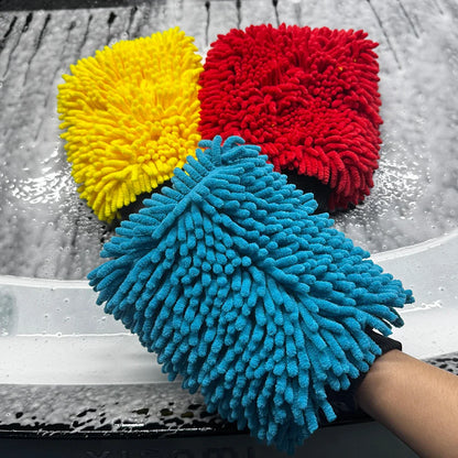 AUTOBRIGHT Oversized Double Sided Chenille Car Wash Mitt Red Blue Yellow Ultra Soft Professional Tool DIY Car Exterior Cleaning