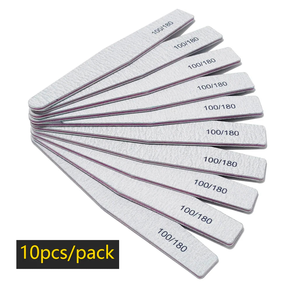 Nail File Buffer 100/180 Grit Half Moon Nail Files Double Side Sandpaper Nail Sanding Grinding Gel Nail Polish Manicure Tool