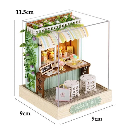 3D Puzzles Wooden Coffee Shop Mini Dollhouse Kit DIY Handmade Assembly Building Dollhouses Toys For Kids Birthday Gifts