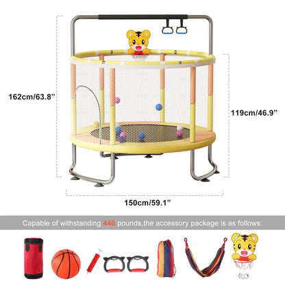 Kids Trampoline, Adjustable Toddler Trampoline with Basketball Hoop, Swing, Sandbag, Ocean Balls,Trampoline with Enclosure Net