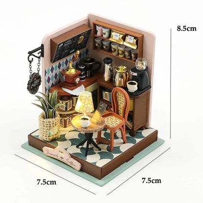 3D Puzzles Wooden Coffee Shop Mini Dollhouse Kit DIY Handmade Assembly Building Dollhouses Toys For Kids Birthday Gifts