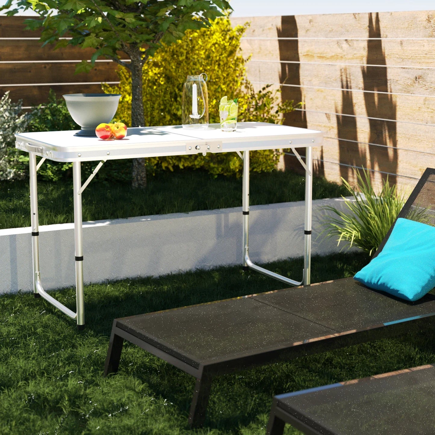 120cm Aluminium Folding Table - Portable Lightweight Camping With Extra Strength Trestle Design, Power Coated Adjustable Height