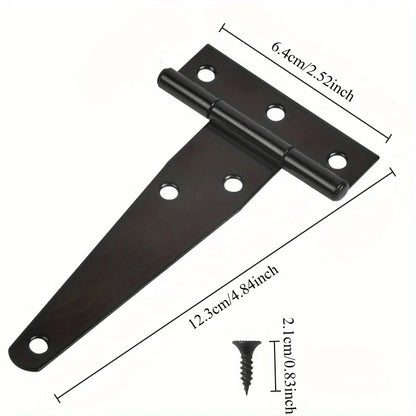 2 Sets Heavy-Duty Black T-Hinge - 4 Inch Metal Tee Hinges with Screws for Shed Doors, Barn Gates & More - Rustproof & Durable