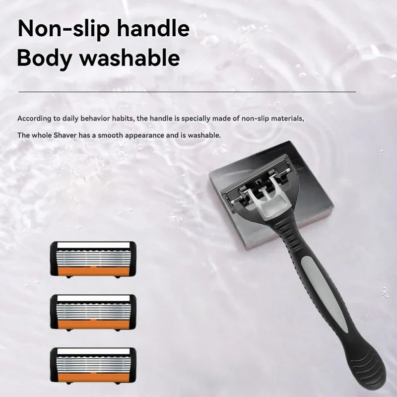 Men's manual razor safety razor 6-layer stainless steel hair removal knife, replaceable razor head, razor tools.