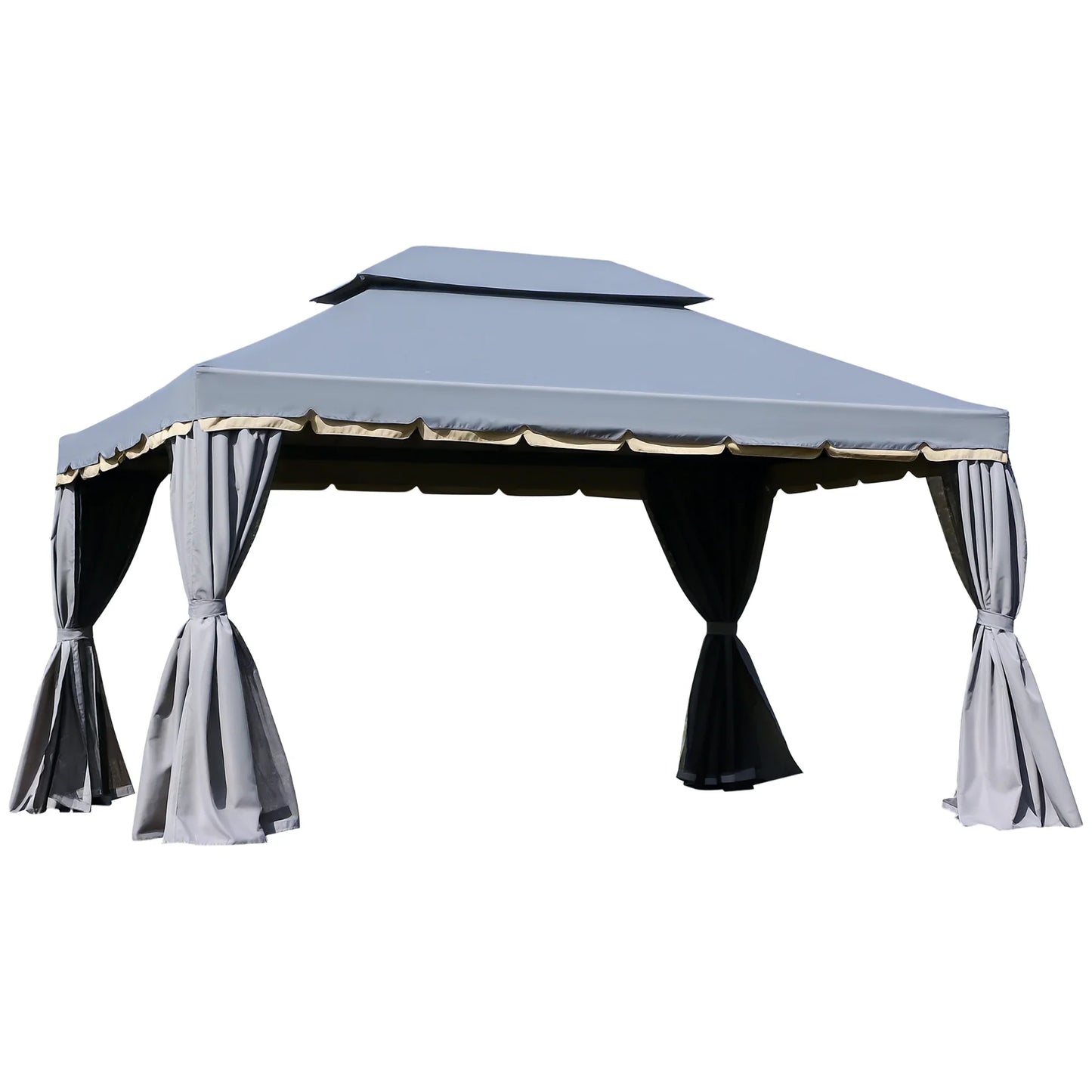 Outsunny 3 x 4m Aluminium Garden Gazebo, Marquee Canopy Shelter Pavilion Party Tent with Nets and Curtains