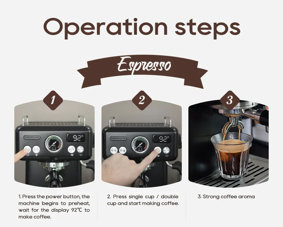HiBREW H10A Black Espresso Machine Temperature Volume Pre Brewing Adjustable 58mm Portafilter Cappuccino Coffee Maker