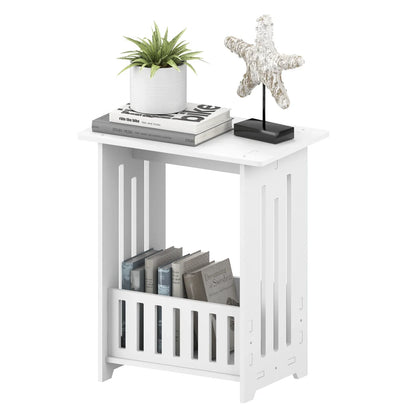EFAN Bedside Table, White Modern Bedside Cabinet Nightstand Wooden Sofa Table Side Table, Small Narrow Side End Table Cabinet