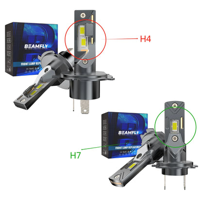 BEAMFLY 100W LED H4 Headlight Bulbs H7 Canbus Wireless Diode Light 6500K White 20000LM CSP Plug&Play Car Headlight Assemblies