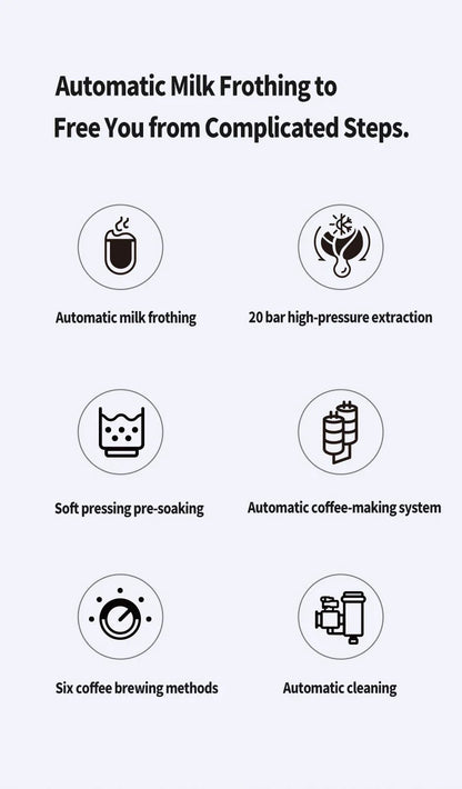 Multifunctional fancy coffee machine,Automatic milk frothing and cleaning functions,Cold/Hot Extraction ,Intelligent color scree