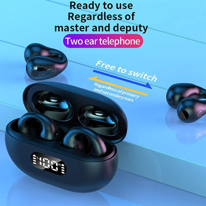 NEW TWS Wireless Headphones Bluetooth 5.3 Bone Conduction Earphones Earclip Design Touch Control Led Earbuds Sports Headsets