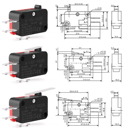 10pcs travel switch micro switch self-resetting V-15-1C25 V-151-1C25 V-152-1C25 V-153-1C25 V-154-1C25 V-155-1C25 V-156-1C25