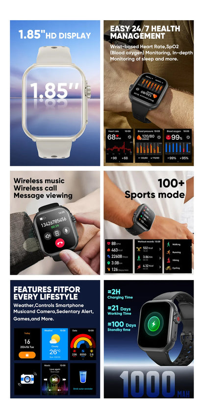 Watch Ultra K62 Men Women 1000mAh AMOLED 100+Sport Heart Rate HD Bluetooth Call GPS Track Waterproof Smart Watch For iOS Android