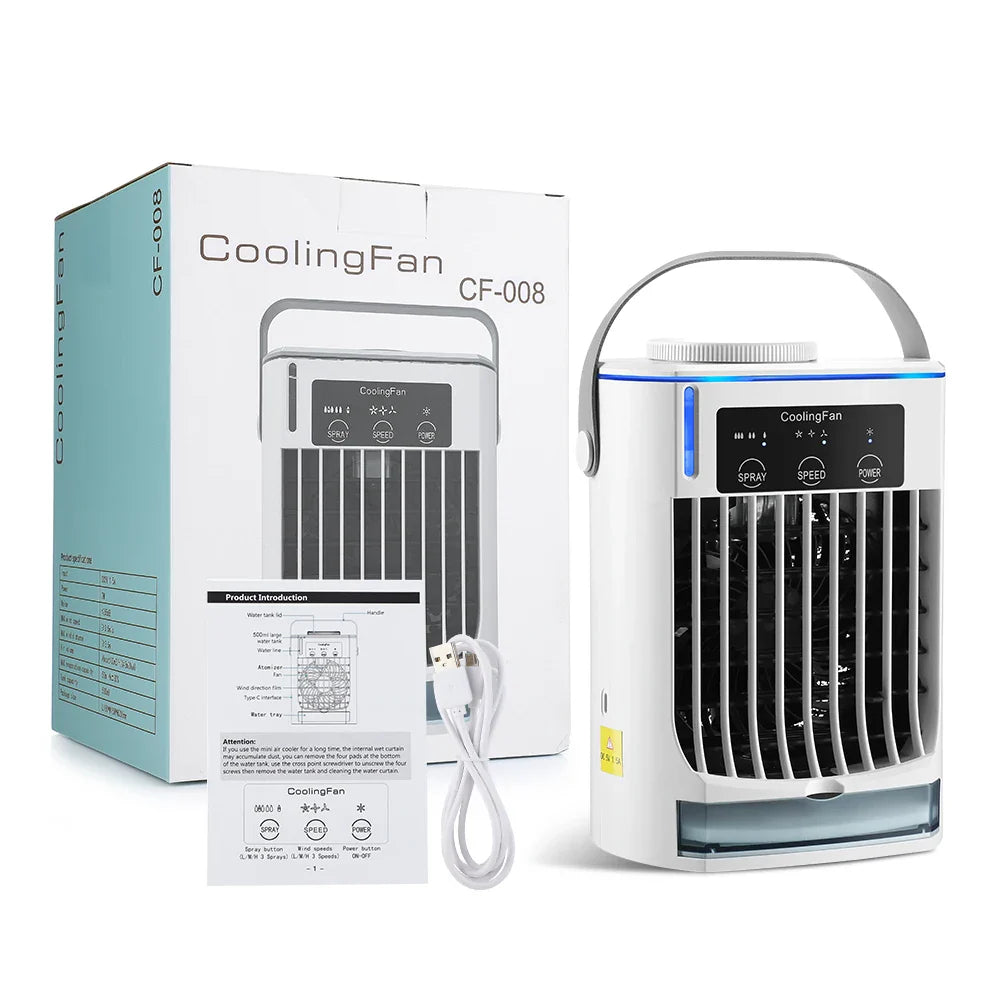 Small Space Air Conditioning for Home Rechargeable Portable Summer Desktop Air Cooler Spray Fan Moist Clean Air for Office Room