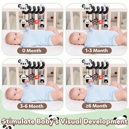 Newborns Spiral Hanging Activity Stroller Toy Baby Carseat Toy Black & White Lion Koala Rattle  for Crib Mobile Sensory Toy Gift