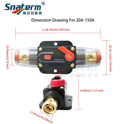 Circuit Breaker 12V 24V 20A 30A 40A 50A 60A 80A 100A Auto Car Bike Stereo Audio Solar Energy Circuit Breaker Reset Fuse Inverter