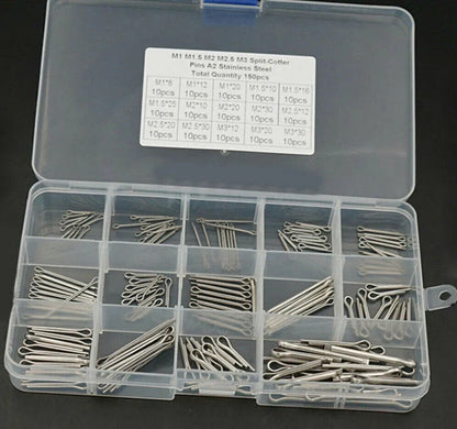150PCS Split-Pins / Split Cotter Pins Stainless Steel A2-Marine Grade (304) +Box Steel Hard Case Link Assortment
