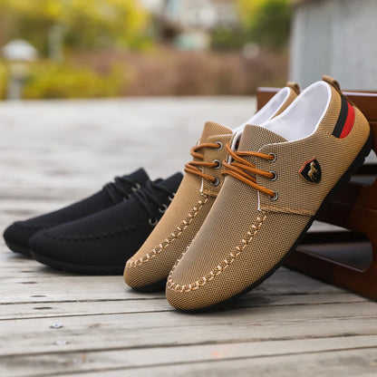 Men's Breathable Fabric Casual Loafers, Soft-Soled Comfortable Lace-Up Low-Top Men's Shoes, Versatile for Daily Commuting and Light Business Wear, Lightweight, Wear-Resistant, Non-Stuffy, Comfortable for Long Wear, Suitable f