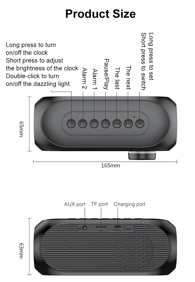 Alarm Clock Radio FM Bluetooth Speaker Portable Subwoofer Caixa De Som Sound Box Music Wireless Mini Woofers Bocina Lamp Column