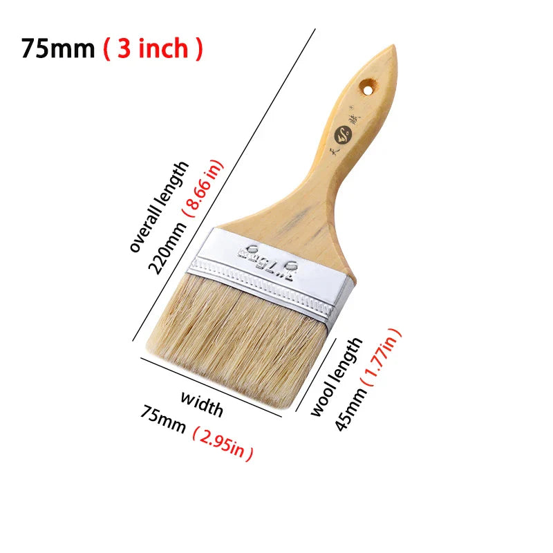 Pig White Mane Brush Wooden Handle Tool Decoration Paint Coating Latex Cleaning Barbecue Baking Painting