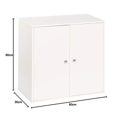 2 Tier Wooden Storage Cabinet White Unit White Doors