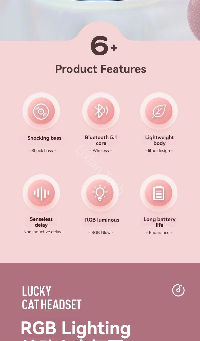 RGB Glow Earphones Wireless Earbuds 5.3 Cat Ear Bluetooth Sports Headphones Bluetooth Mp3 Players Microphone Sale Headset Gamer