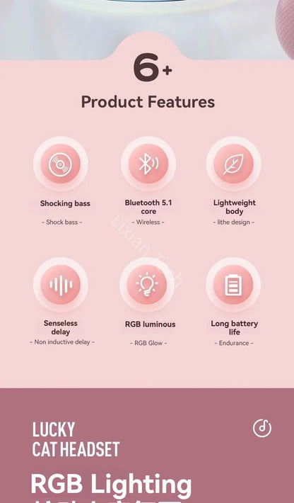 RGB Glow Earphones Wireless Earbuds 5.3 Cat Ear Bluetooth Sports Headphones Bluetooth Mp3 Players Microphone Sale Headset Gamer