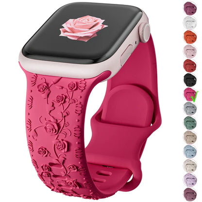 For Apple Watch Band 42mm 41mm 40 45mm 49mm 44mm Floral Engraved bracelet correa for iwatch series11 10 9 7 SE 6 8 Ultra 2 Strap