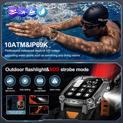 2026 New Built-in 1400mAh Super Large Battery Men Smart Watch Outdoor GPS 2.01"AMOLED Screen 10ATM Waterproof BT Call Smartwatch