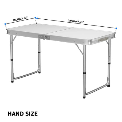 120cm Aluminium Folding Table - Portable Lightweight Camping With Extra Strength Trestle Design, Power Coated Adjustable Height