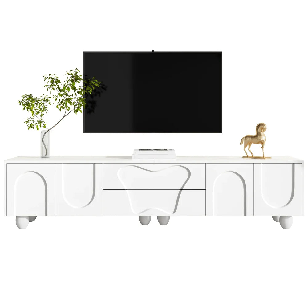 180cm Modern TV Stand for TVs up to 65 inches, Storage TV Cabinet with Solid Wood Legs, Black PB Board Entertainment Center for
