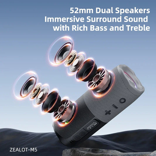 zealot-m5 Magnetic Bluetooth Speaker Colorful Subwoofer Outdoor Wireless 2-in-1 Audio V5.4 Core Chip,Micro SD Card,RGB Light