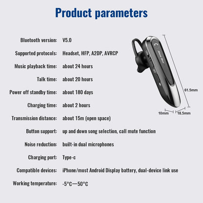 New Bee B45 Bluetooth Headset Wireless Earpiece for Driving Earphone with Dual Mic Earbuds CVC8.0 Noise Reduction Headphones
