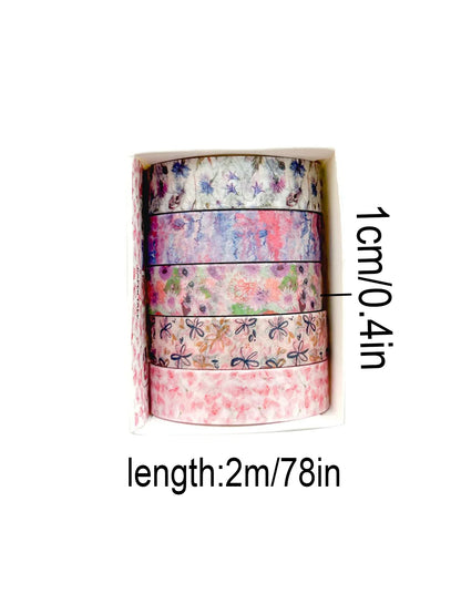 5 rolls of boxed romantic flower handbook tape, cute DIY fresh decorative washi tape for students, a must-have gift for students
