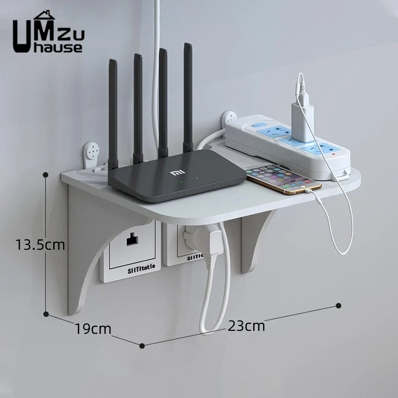 Wall Mount Floating Shelf with Hook Router Camera Power Strip Projector Set Top Box Hanging Storage Holder Home Office Organizer