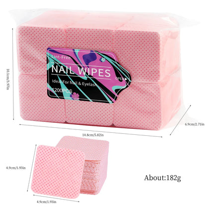 1200pcs Nail Polish Remover Wipes Nail Cleaning Pads Non Woven Nail Pads for Women Girl Beauty Salon Nail Art Tool