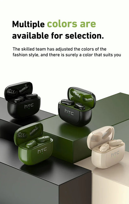 HTC NE51 Bluetooth Earphones TWS Mini EarBuds Sports Wireless Headphones Smart Noise Reduction Earbuds Green Black