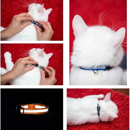 Cat Collar Colors Reflective Breakaway Neck Ring Necklace Bell Pet Products Safety Elastic Adjustable with Soft Material