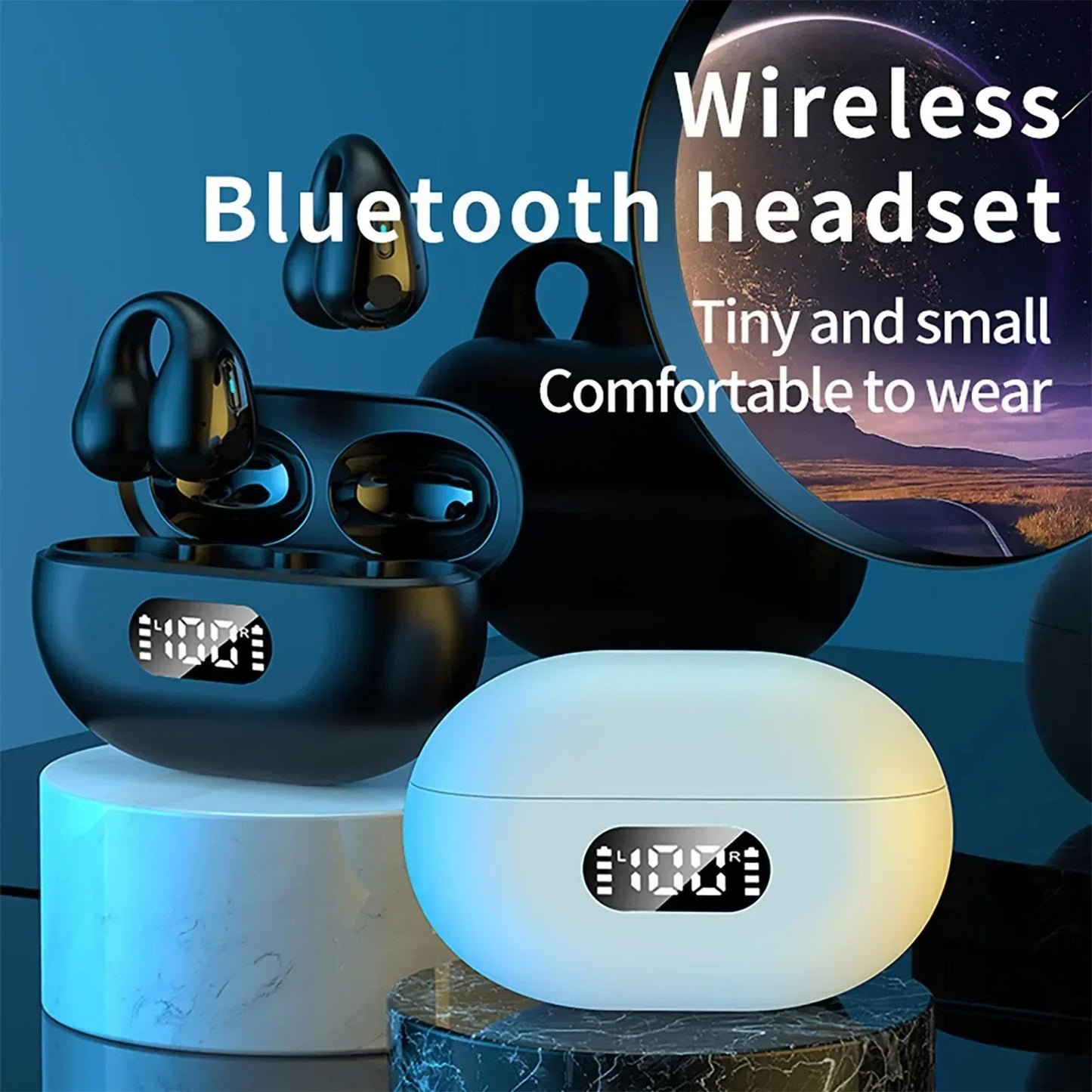 NEW TWS Wireless Headphones Bluetooth 5.3 Bone Conduction Earphones Earclip Design Touch Control Led Earbuds Sports Headsets