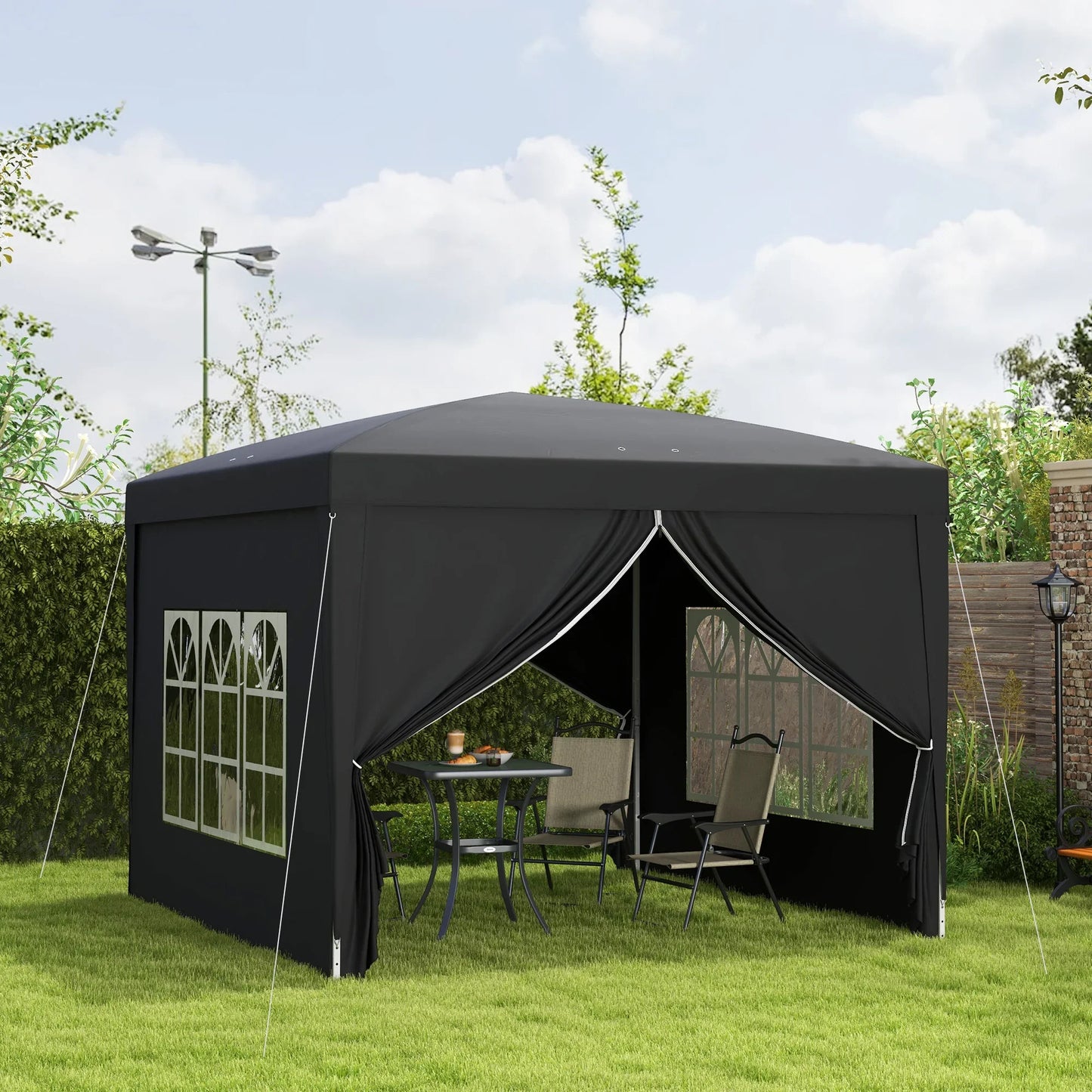 Outsunny 3 x 3(m) Pop Up Gazebo, Water and UV Resistant Party Tent Camping Canopy Marquee with  Carry Bag, Black