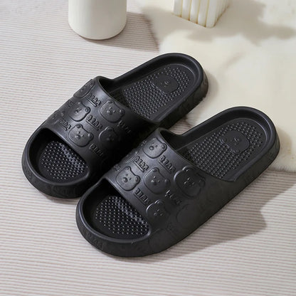 Couple Printting Cute Bear Women Slippers Summer Indoor Soft Cartoon Sandals Bathroom Anti-slip Outdoor Comfy Men Leisure Shoes