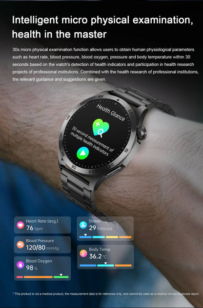 For iOS Android New Health Measurement SmartWatch Men Blood Oxygen Uric Acid ECG+PPG Body Blood Pressure HD Bluetooth Call Watch