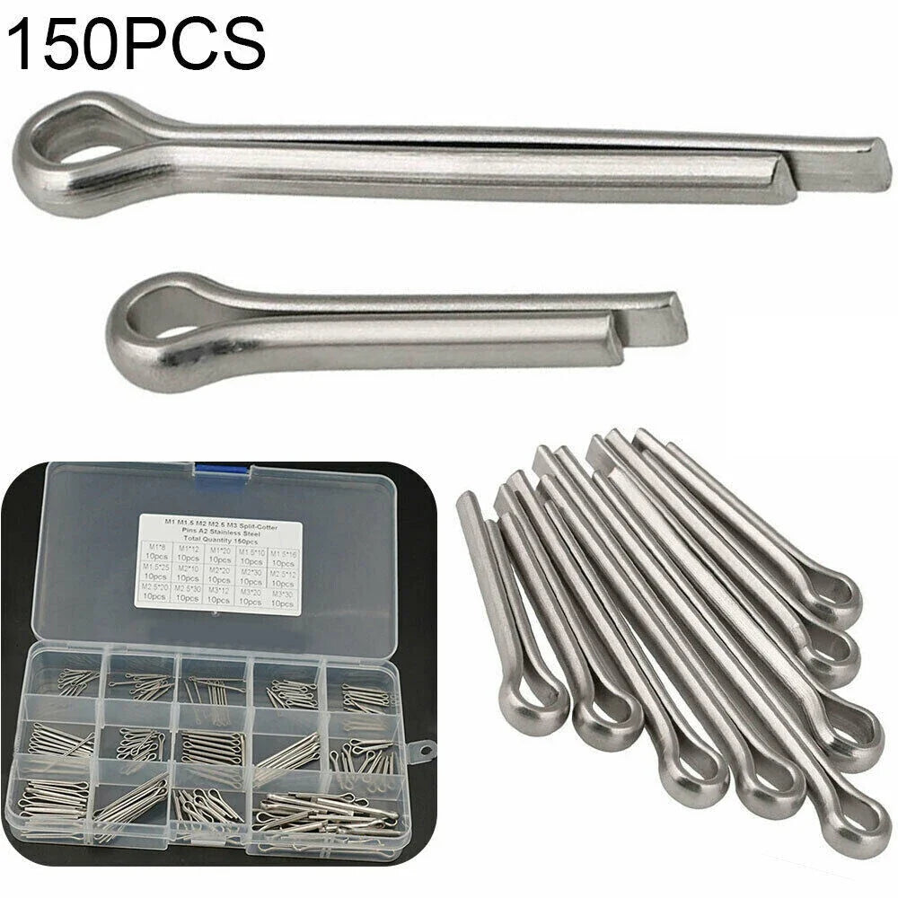 150PCS Split-Pins / Split Cotter Pins Stainless Steel A2-Marine Grade (304) +Box Steel Hard Case Link Assortment