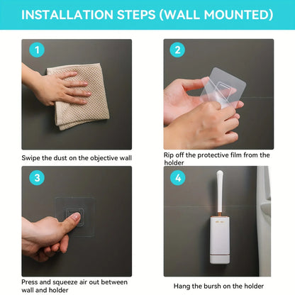 Silicone Toilet Brush Set Long Handle No Drill Wall Mounted Quick Dry Leak Proof for Bathroom Deep Cleaning Durable Multi Use