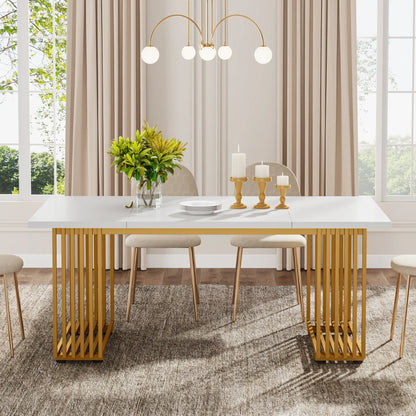 Tribesigns 63-Inch Rectangular Dining Table for 4 to 6, Modern Kitchen Table with Faux Marble Table Top, White Dinner Tables