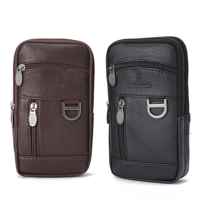 Men Waist Bag Mobile Phone Bag Outdoor PU Leather Wearable Belt Sports Waterproof Small Hanging Bag Business Leisure Coin Purse