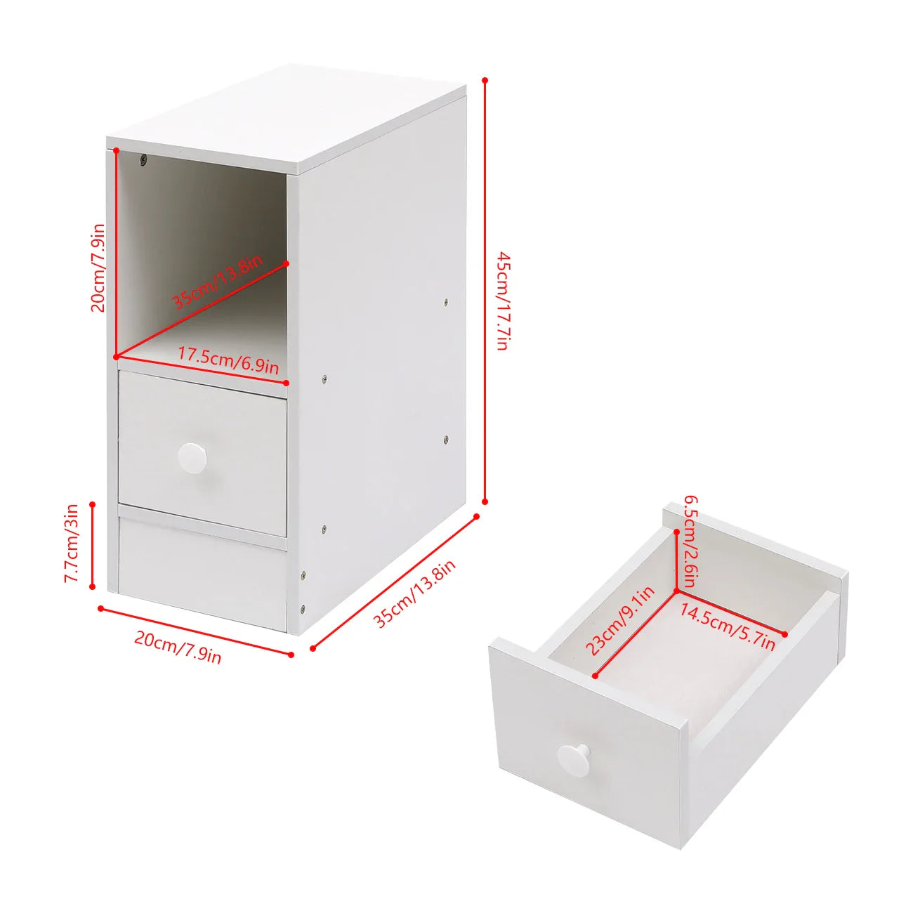 BonChoice Slim Tall Bedside Table Cabinet with Drawer & Storage Space for Bedroom, Narrow Sofa Side Table End Table