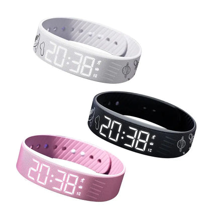 LED Digital Alarm Clock Watch Adjustable Silicone Snooze-proof Alarm Bracelet with Running Pedometer Waterproof Vibrating Alarm