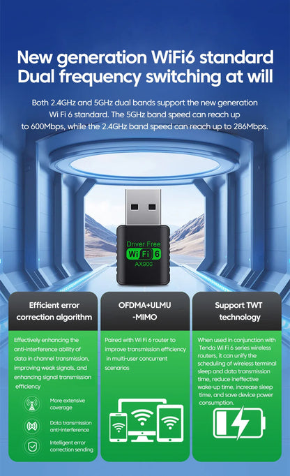 900Mbps USB WiFi Bluetooth 5.4 Adapter 2in1 Dongle Dual Band 2.4G 5GHz USB WiFi 6 Network Wireless Wlan Receiver DRIVER FREE
