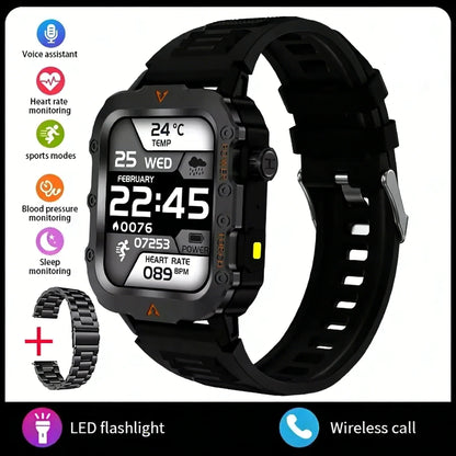 LAXASFIT 2026 New Men's Smart Watch Outdoor Sports Watch 1.85 Inch Voice Assistant Bluetooth Call LED Flashlight Smartwatch