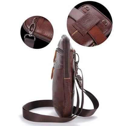 Leather Waist Bag Men's Mobile Phone Bag Wearing Belt Outdoor Sport One Shoulder Small Bag Doing Business Crossbody Bags